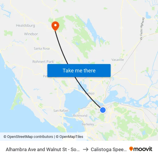 Alhambra Ave and Walnut St - Southbound to Calistoga Speedway map