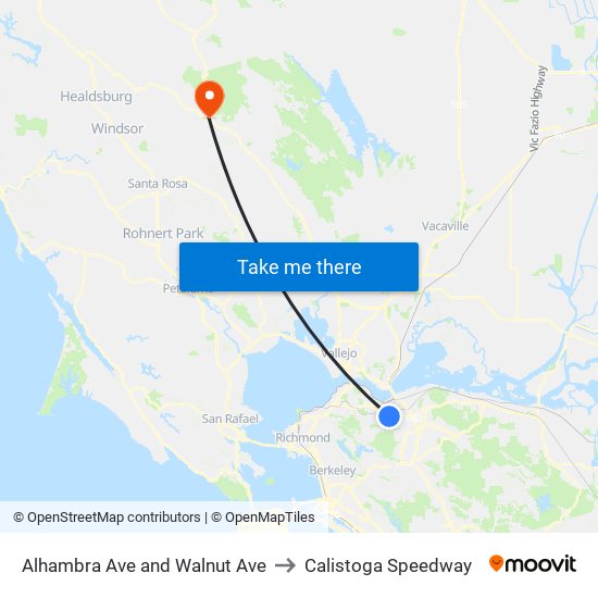 Alhambra Ave and Walnut Ave to Calistoga Speedway map