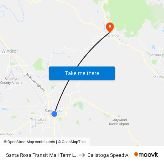 Santa Rosa Transit Mall Terminal to Calistoga Speedway map