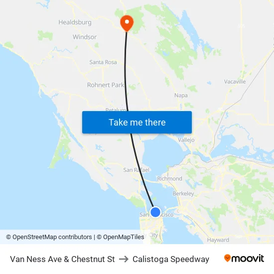 Van Ness Ave & Chestnut St to Calistoga Speedway map