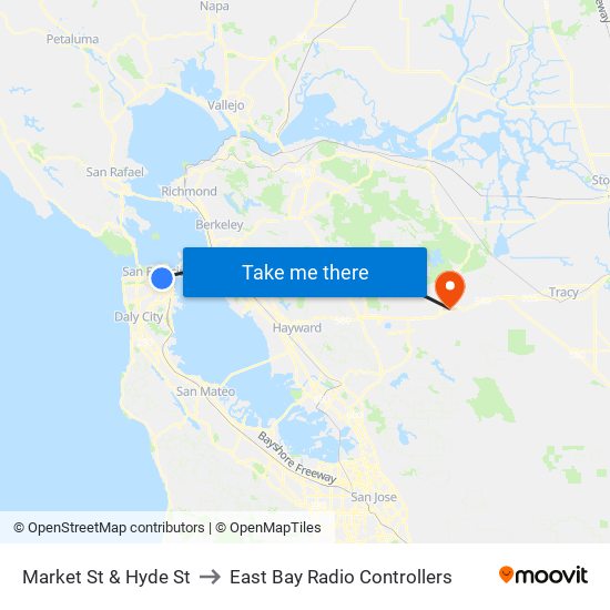 Market St & Hyde St to East Bay Radio Controllers map