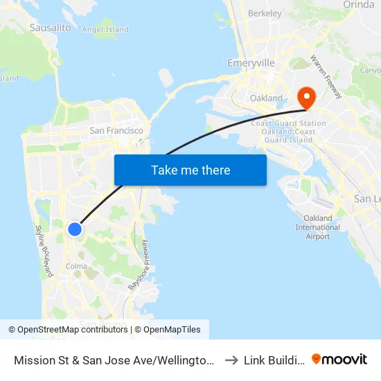 Mission St & San Jose Ave/Wellington Ave to Link Building map