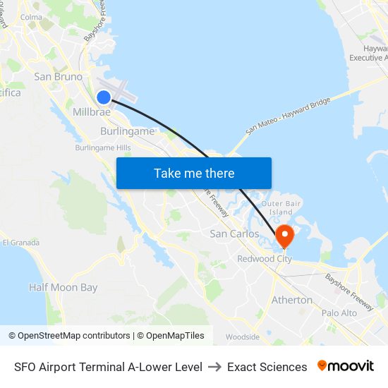 SFO Airport Terminal A-Lower Level to Exact Sciences map