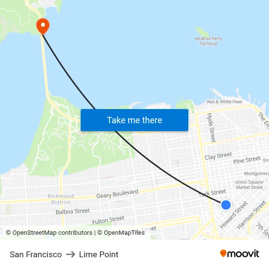 San Francisco to Lime Point map