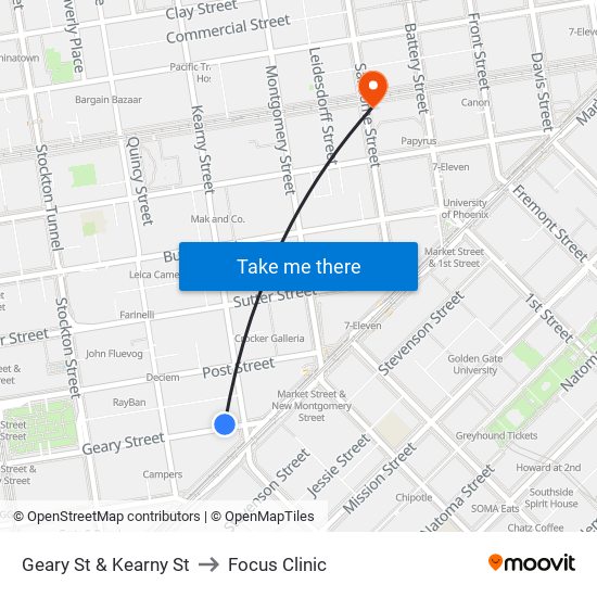 Geary St & Kearny St to Focus Clinic map