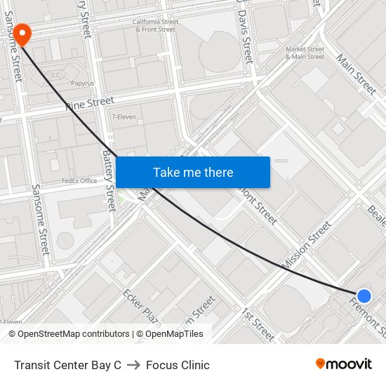 Transit Center Bay C to Focus Clinic map