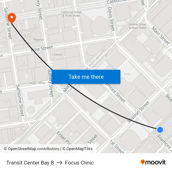 Transit Center Bay B to Focus Clinic map