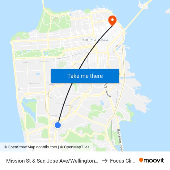 Mission St & San Jose Ave/Wellington Ave to Focus Clinic map