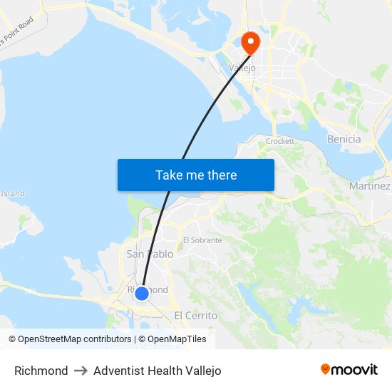 Richmond to Adventist Health Vallejo map