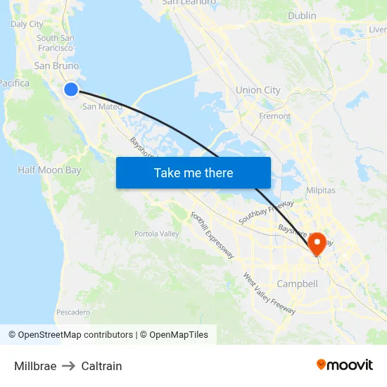 Millbrae to Caltrain map