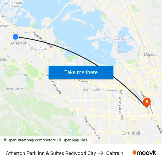 Atherton Park Inn & Suites Redwood City to Caltrain map