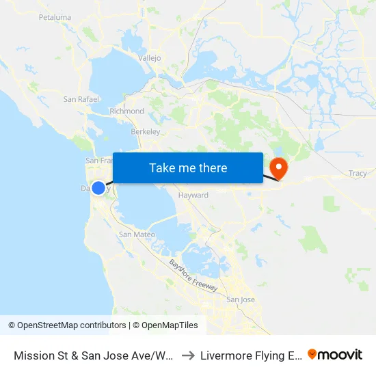 Mission St & San Jose Ave/Wellington Ave to Livermore Flying Electrons map