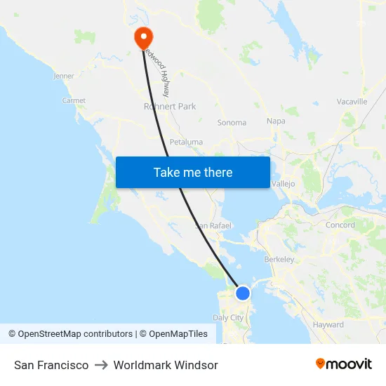 San Francisco to Worldmark Windsor map