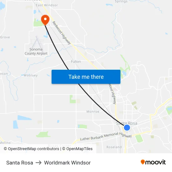 Santa Rosa to Worldmark Windsor map