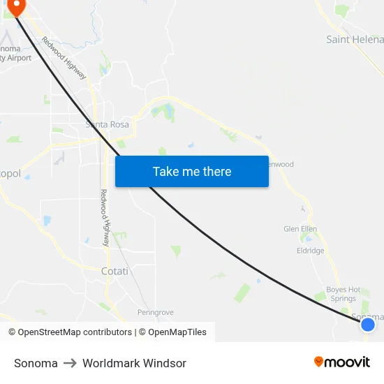 Sonoma to Worldmark Windsor map