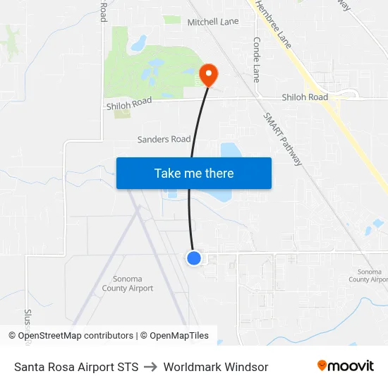 Santa Rosa Airport STS to Worldmark Windsor map