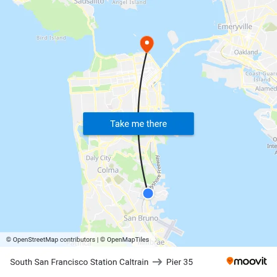 South San Francisco Station Caltrain to Pier 35 map