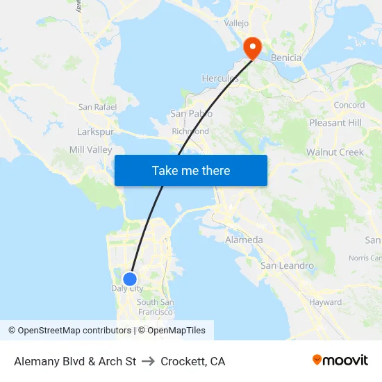Alemany Blvd & Arch St to Crockett, CA map