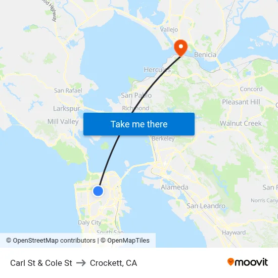 Carl St & Cole St to Crockett, CA map
