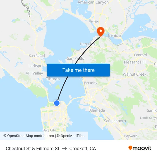 Chestnut St & Fillmore St to Crockett, CA map
