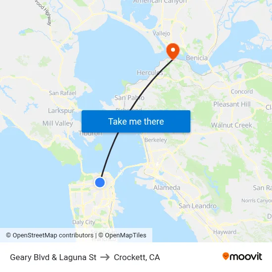 Geary Blvd & Laguna St to Crockett, CA map