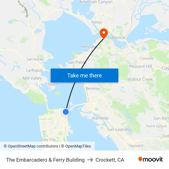 The Embarcadero & Ferry Building to Crockett, CA map