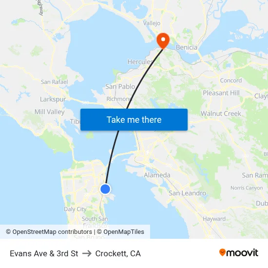 Evans Ave & 3rd St to Crockett, CA map