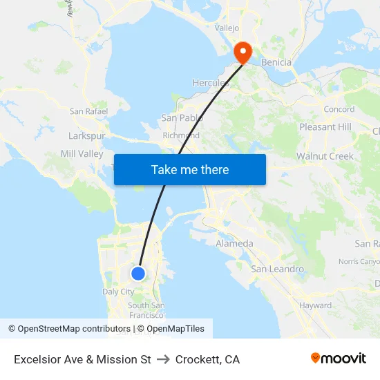 Excelsior Ave & Mission St to Crockett, CA map