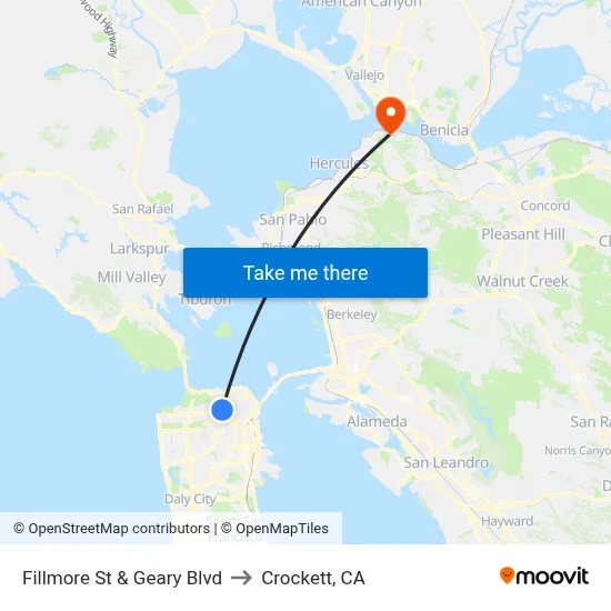 Fillmore St & Geary Blvd to Crockett, CA map