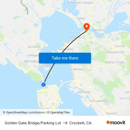 Golden Gate Bridge/Parking Lot to Crockett, CA map