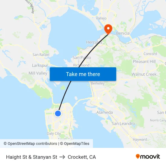 Haight St & Stanyan St to Crockett, CA map