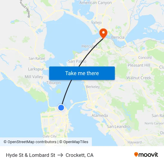 Hyde St & Lombard St to Crockett, CA map