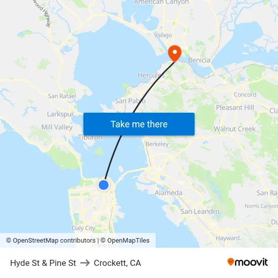 Hyde St & Pine St to Crockett, CA map