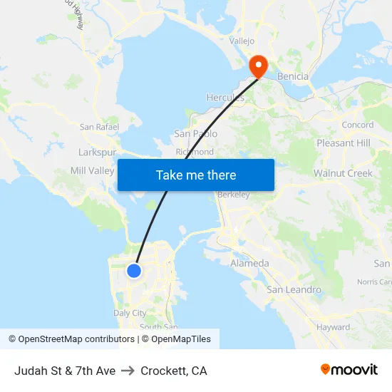 Judah St & 7th Ave to Crockett, CA map