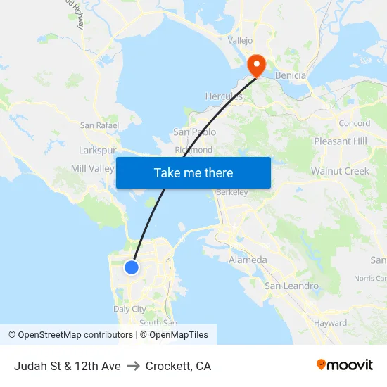 Judah St & 12th Ave to Crockett, CA map