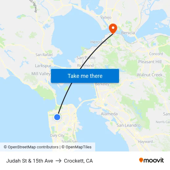 Judah St & 15th Ave to Crockett, CA map