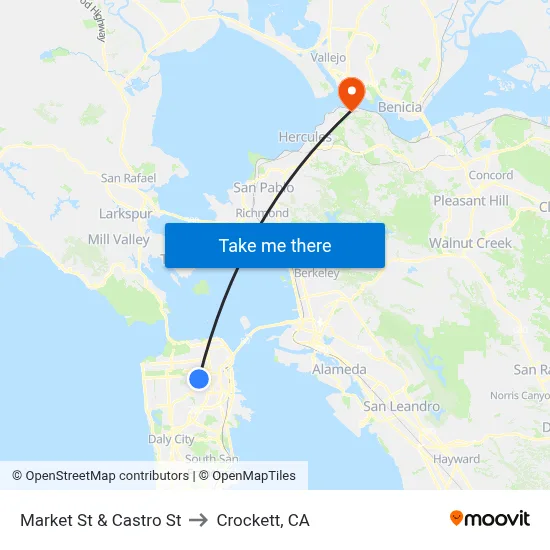 Market St & Castro St to Crockett, CA map