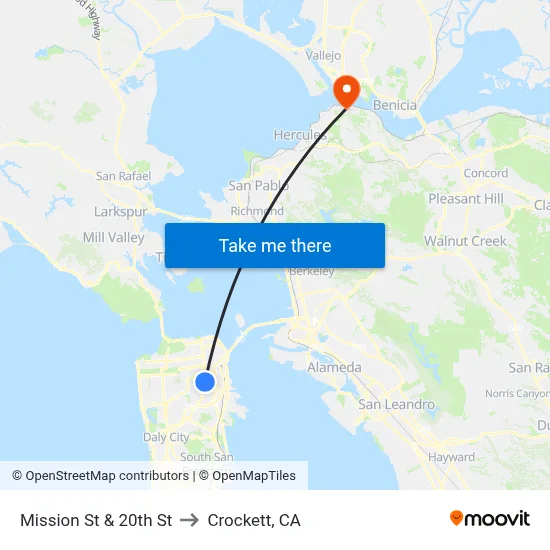 Mission St & 20th St to Crockett, CA map