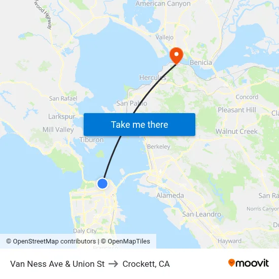 Van Ness Ave & Union St to Crockett, CA map