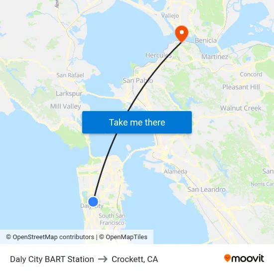 Daly City BART Station to Crockett, CA map