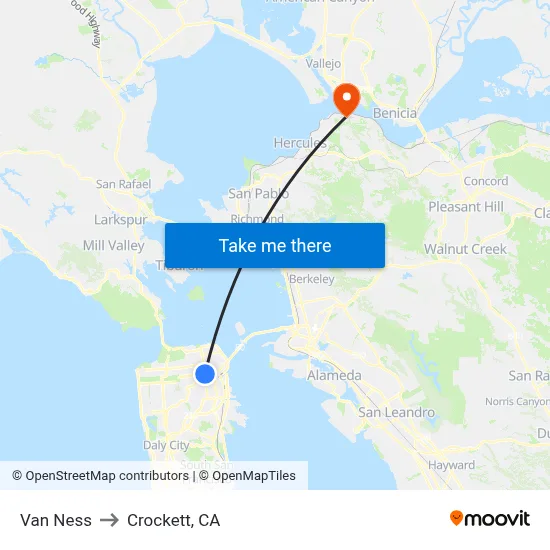 Van Ness to Crockett, CA map