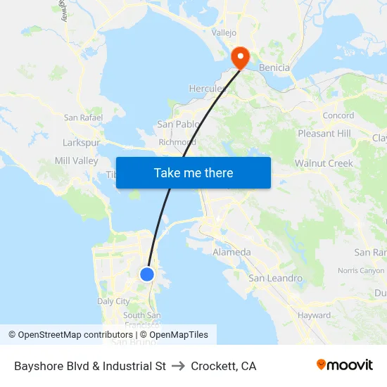 Bayshore Blvd & Industrial St to Crockett, CA map