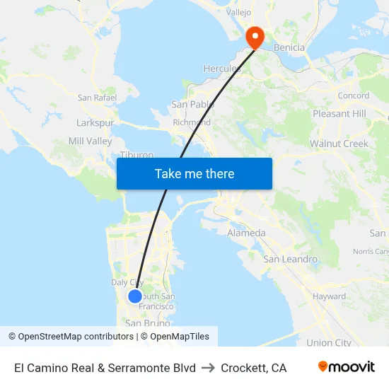 El Camino Real & Serramonte Blvd to Crockett, CA map