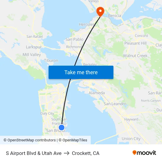 S Airport Blvd & Utah Ave to Crockett, CA map