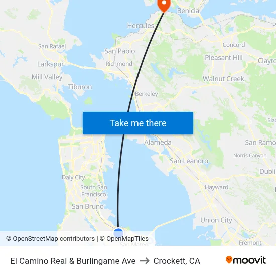 El Camino Real & Burlingame Ave to Crockett, CA map