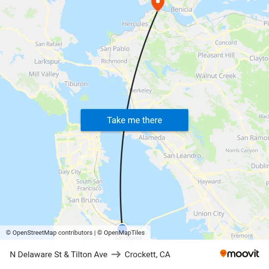 N Delaware St & Tilton Ave to Crockett, CA map