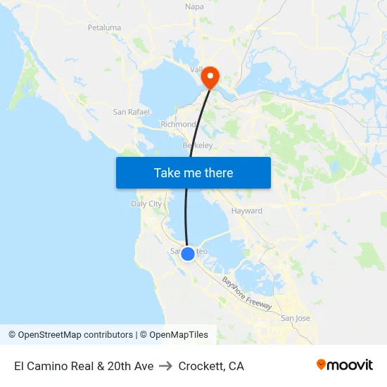 El Camino Real & 20th Ave to Crockett, CA map