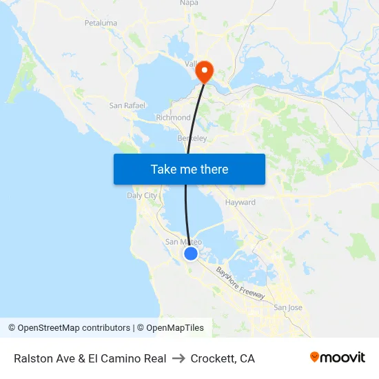 Ralston Ave & El Camino Real to Crockett, CA map
