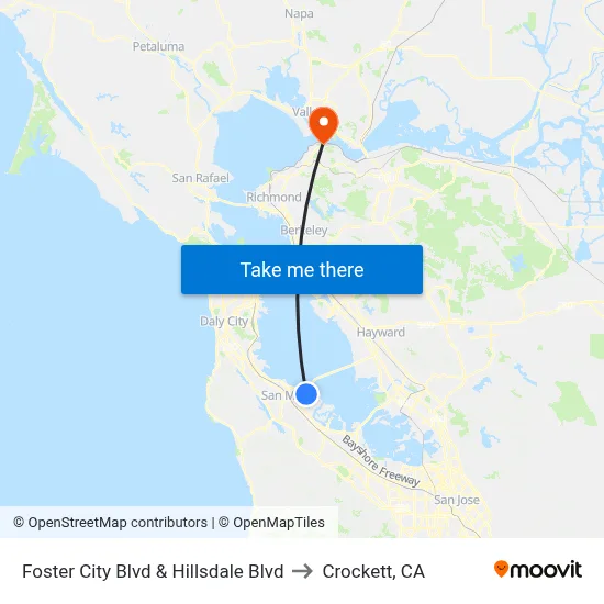 Foster City Blvd & Hillsdale Blvd to Crockett, CA map
