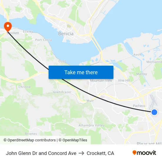 John Glenn Dr and Concord Ave to Crockett, CA map